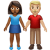 👩🏾‍🤝‍👨🏼 woman and man holding hands: medium-dark skin tone, medium-light skin tone display on Apple